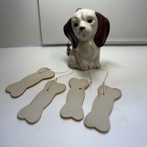 Vintage Handmade Ceramic Dog And Bones Wind Chime